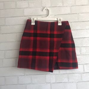Abercrombie Red Plaid Faux Wrap Wool Skirt